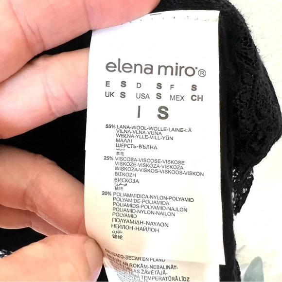 Elena Miro Color Black Lace Trim Wool Blend Cowl Neck Sweater in Black & Cream - Picture 5 of 14